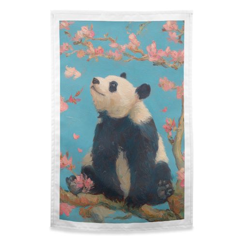 Panda on tree - funny tea towel by DejaReve