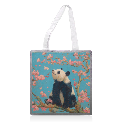 Panda on tree - printed canvas tote bag by DejaReve