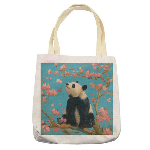 Panda on tree - printed canvas tote bag by DejaReve