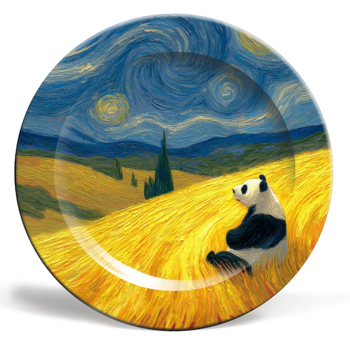 Panda starring at stars - ceramic dinner plate by DejaReve