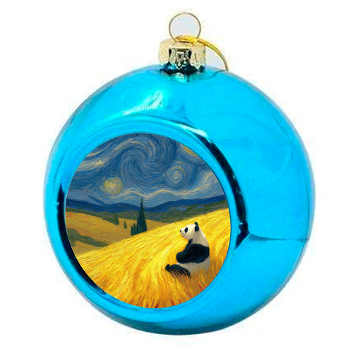 Panda starring at stars - colourful christmas bauble by DejaReve