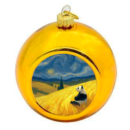 Panda starring at stars - colourful christmas bauble by DejaReve