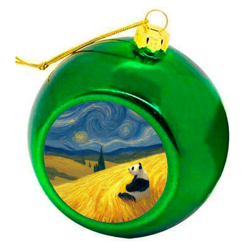 Panda starring at stars - colourful christmas bauble by DejaReve
