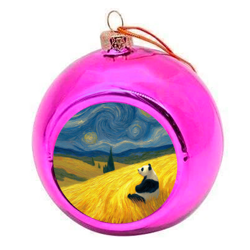 Panda starring at stars - colourful christmas bauble by DejaReve