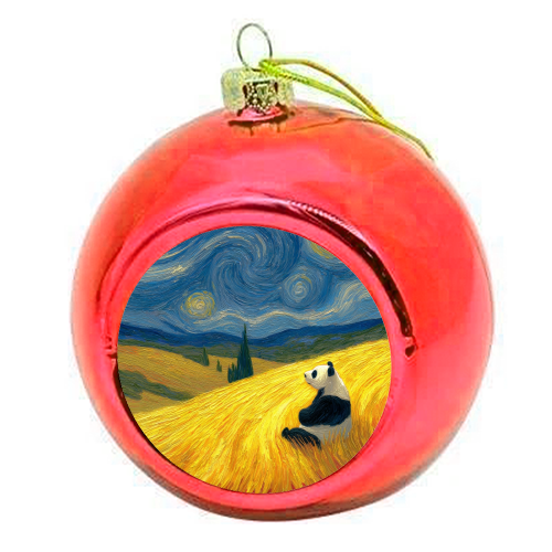 Panda starring at stars - colourful christmas bauble by DejaReve