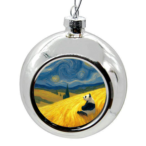 Panda starring at stars - colourful christmas bauble by DejaReve