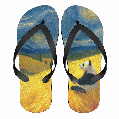 Panda starring at stars - funny flip flops by DejaReve