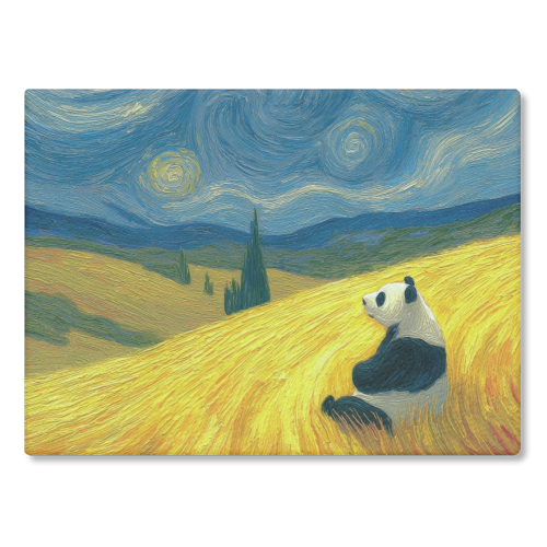 Panda starring at stars - glass chopping board by DejaReve