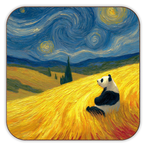 Panda starring at stars - personalised beer coaster by DejaReve