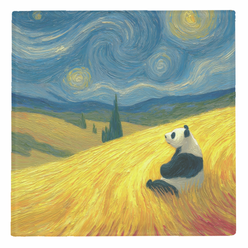Panda starring at stars - personalised beer coaster by DejaReve