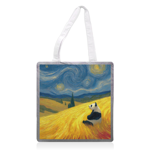 Panda starring at stars - printed canvas tote bag by DejaReve