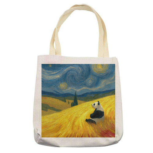 Panda starring at stars - printed canvas tote bag by DejaReve