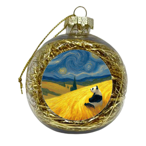Panda starring at stars - xmas bauble by DejaReve