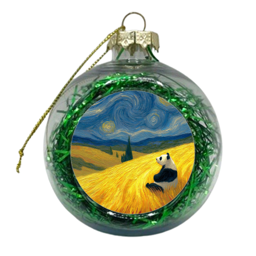 Panda starring at stars - xmas bauble by DejaReve