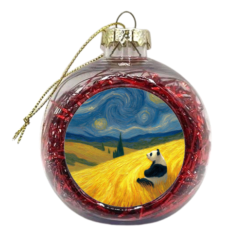 Panda starring at stars - xmas bauble by DejaReve