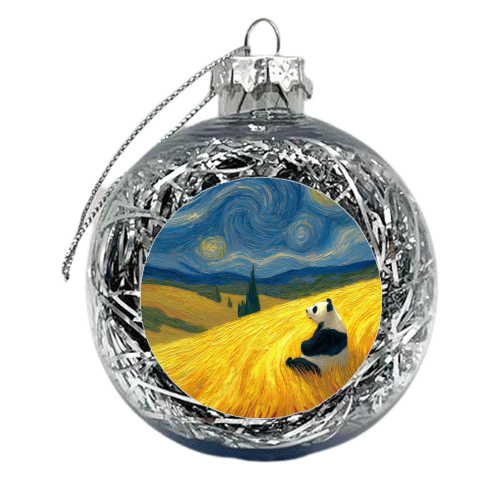 Panda starring at stars - xmas bauble by DejaReve