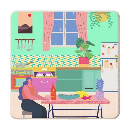 Paradise House: Kitchen - personalised beer coaster by Nina Robinson