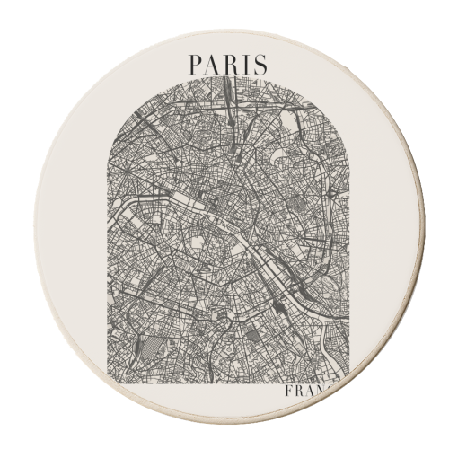 Paris France Boho Minimal Arch Full Beige Color Street Map - personalised beer coaster by Toni Scott