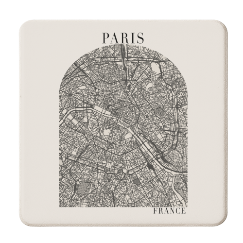Paris France Boho Minimal Arch Full Beige Color Street Map - personalised beer coaster by Toni Scott