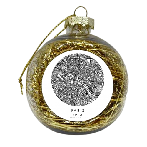 Paris France Minimal Modern Circle Street Map - xmas bauble by Toni Scott