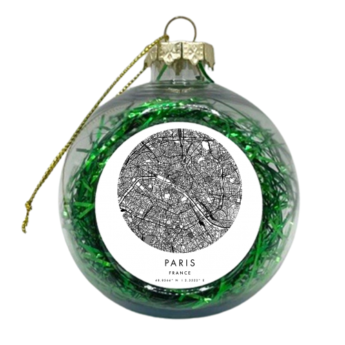 Paris France Minimal Modern Circle Street Map - xmas bauble by Toni Scott
