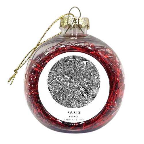 Paris France Minimal Modern Circle Street Map - xmas bauble by Toni Scott