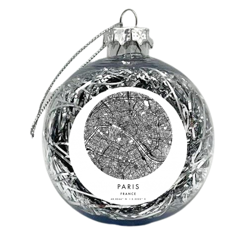 Paris France Minimal Modern Circle Street Map - xmas bauble by Toni Scott