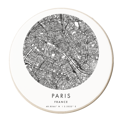 Paris France Minimal Modern Circle Street Map - personalised beer coaster by Toni Scott