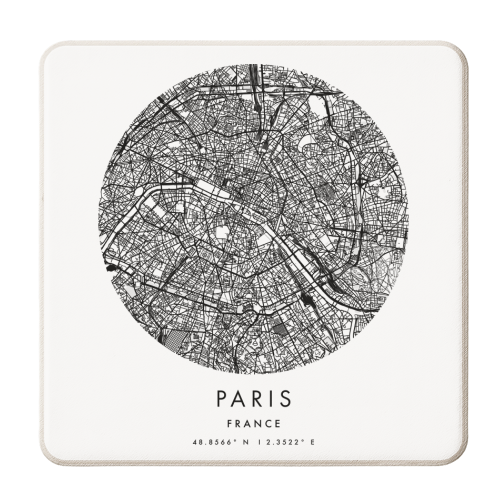 Paris France Minimal Modern Circle Street Map - personalised beer coaster by Toni Scott
