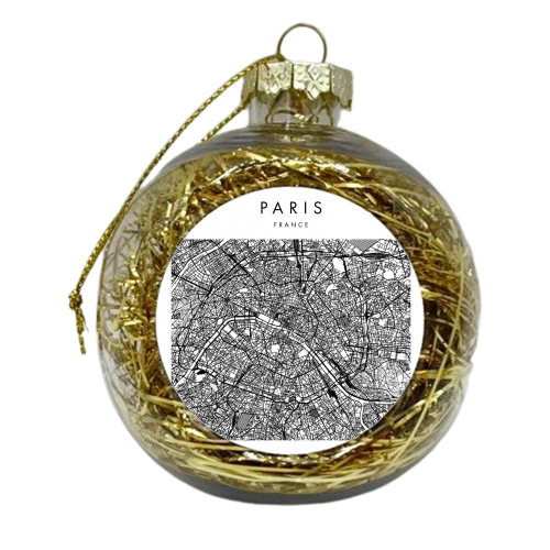 Paris France Minimal Modern Street Map - xmas bauble by Toni Scott