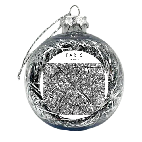 Paris France Minimal Modern Street Map - xmas bauble by Toni Scott