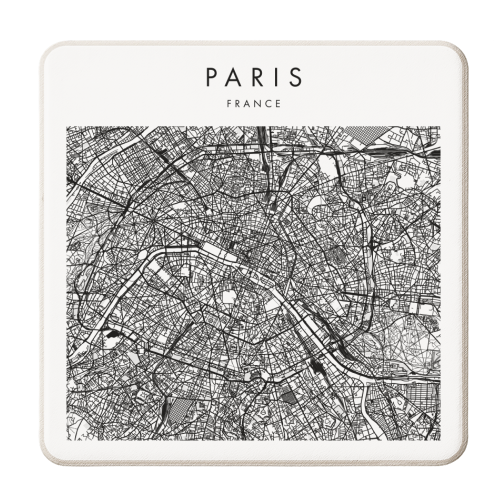 Paris France Minimal Modern Street Map - personalised beer coaster by Toni Scott