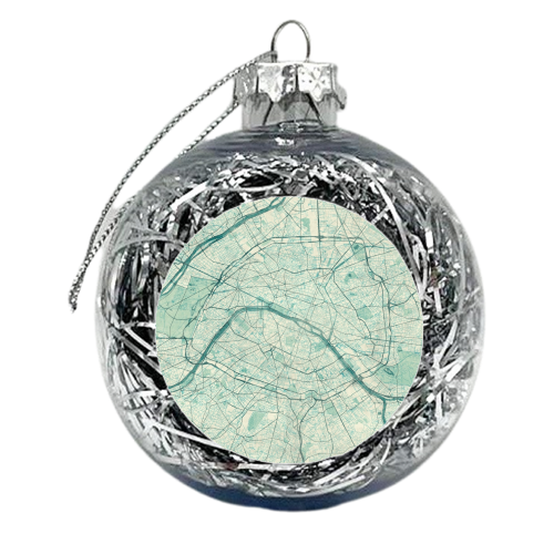 Paris Map Blue Vintage - xmas bauble by City Art Posters