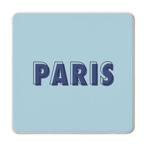 Paris typography in blue - personalised beer coaster by The Girl Next Draw