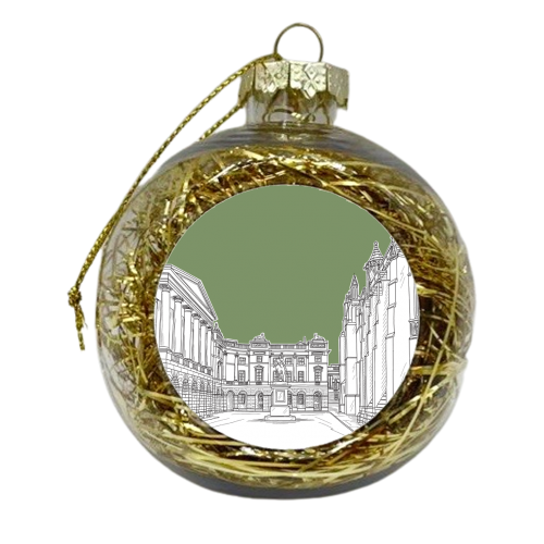 Parliament Square, Edinburgh, Scotland With Moss Green Background - xmas bauble by Adam Regester