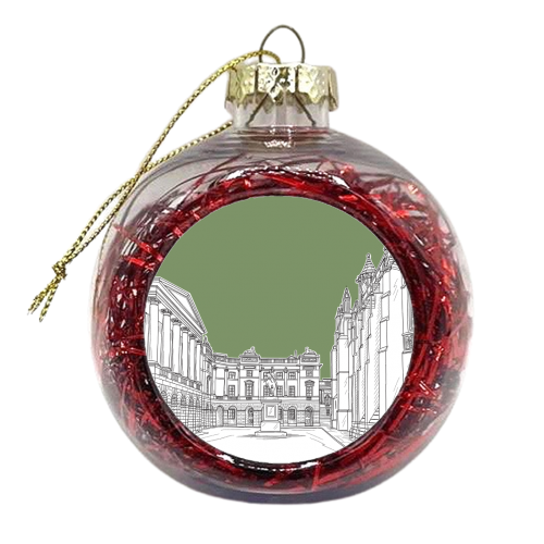Parliament Square, Edinburgh, Scotland With Moss Green Background - xmas bauble by Adam Regester