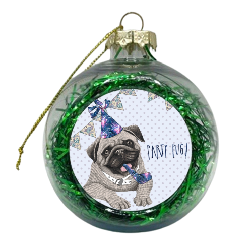 Party Pug! - xmas bauble by Charlotte Jade O'Reilly