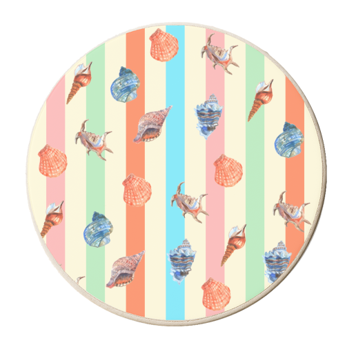 Pastel Boho Seashells Pattern - personalised beer coaster by EZbie