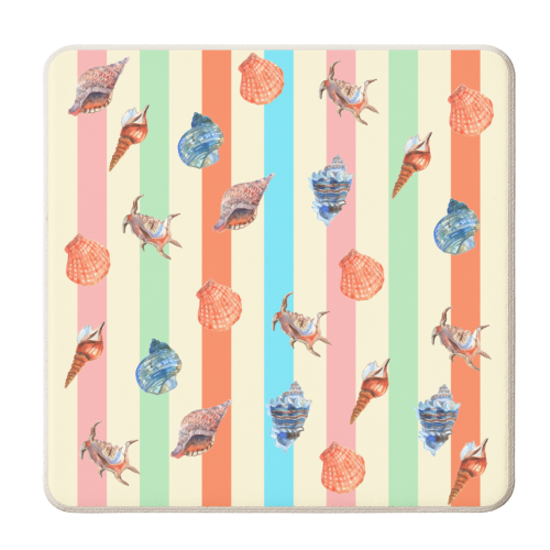 Pastel Boho Seashells Pattern - personalised beer coaster by EZbie