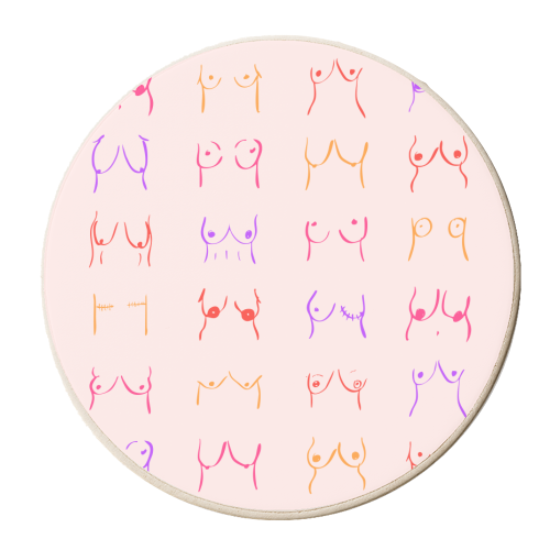 Pastel Boobs Line Art - personalised beer coaster by EZbie