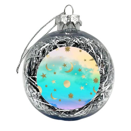 Pastel Rainbow Starry Sky Moon Dream #1 #decor #art - xmas bauble by Anita Bella Jantz