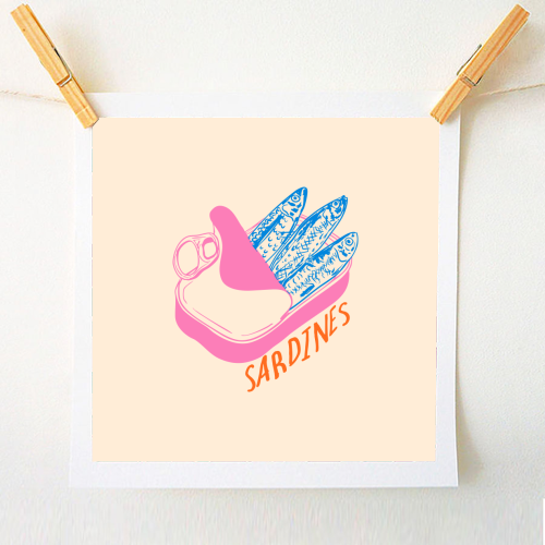 Pastel Sardines in Tin – Cute Retro Kitchen Art - A1 - A4 art print by EZbie