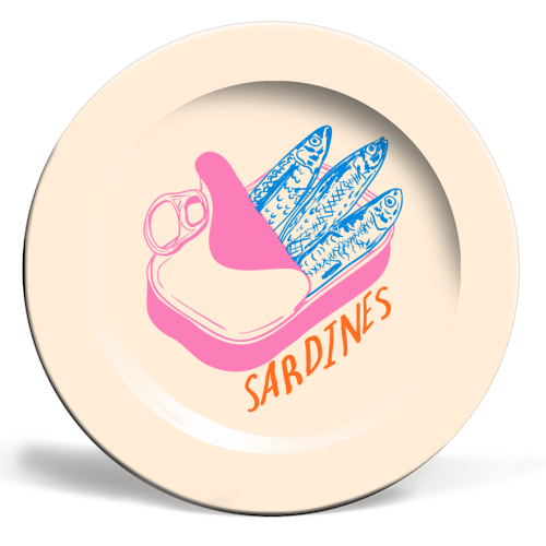 Pastel Sardines in Tin – Cute Retro Kitchen Art - ceramic dinner plate by EZbie