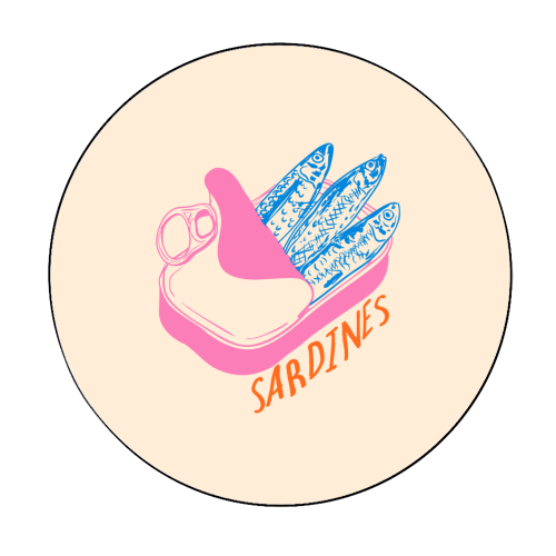 Pastel Sardines in Tin – Cute Retro Kitchen Art - Circle Sticker by EZbie