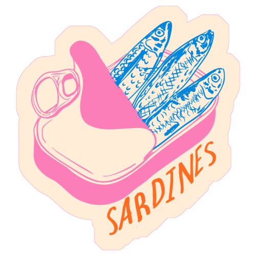 Pastel Sardines in Tin – Cute Retro Kitchen Art - Die Cut Sticker by EZbie
