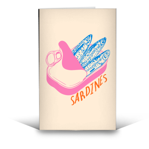 Pastel Sardines in Tin – Cute Retro Kitchen Art - funny greeting card by EZbie