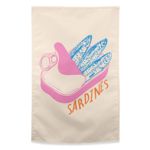 Pastel Sardines in Tin – Cute Retro Kitchen Art - funny tea towel by EZbie