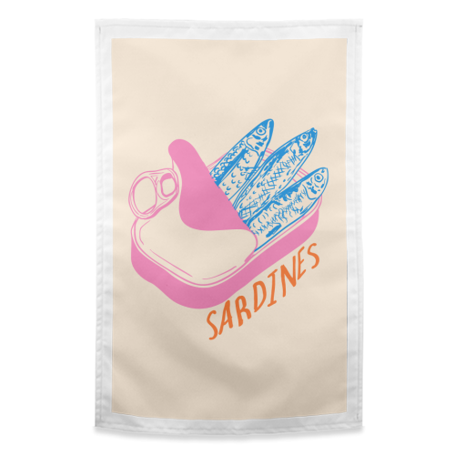 Pastel Sardines in Tin – Cute Retro Kitchen Art - funny tea towel by EZbie