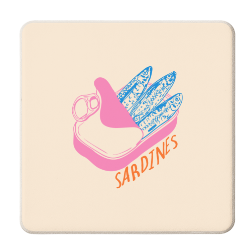 Pastel Sardines in Tin – Cute Retro Kitchen Art - personalised beer coaster by EZbie
