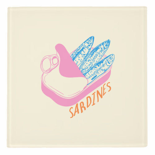 Pastel Sardines in Tin – Cute Retro Kitchen Art - personalised beer coaster by EZbie